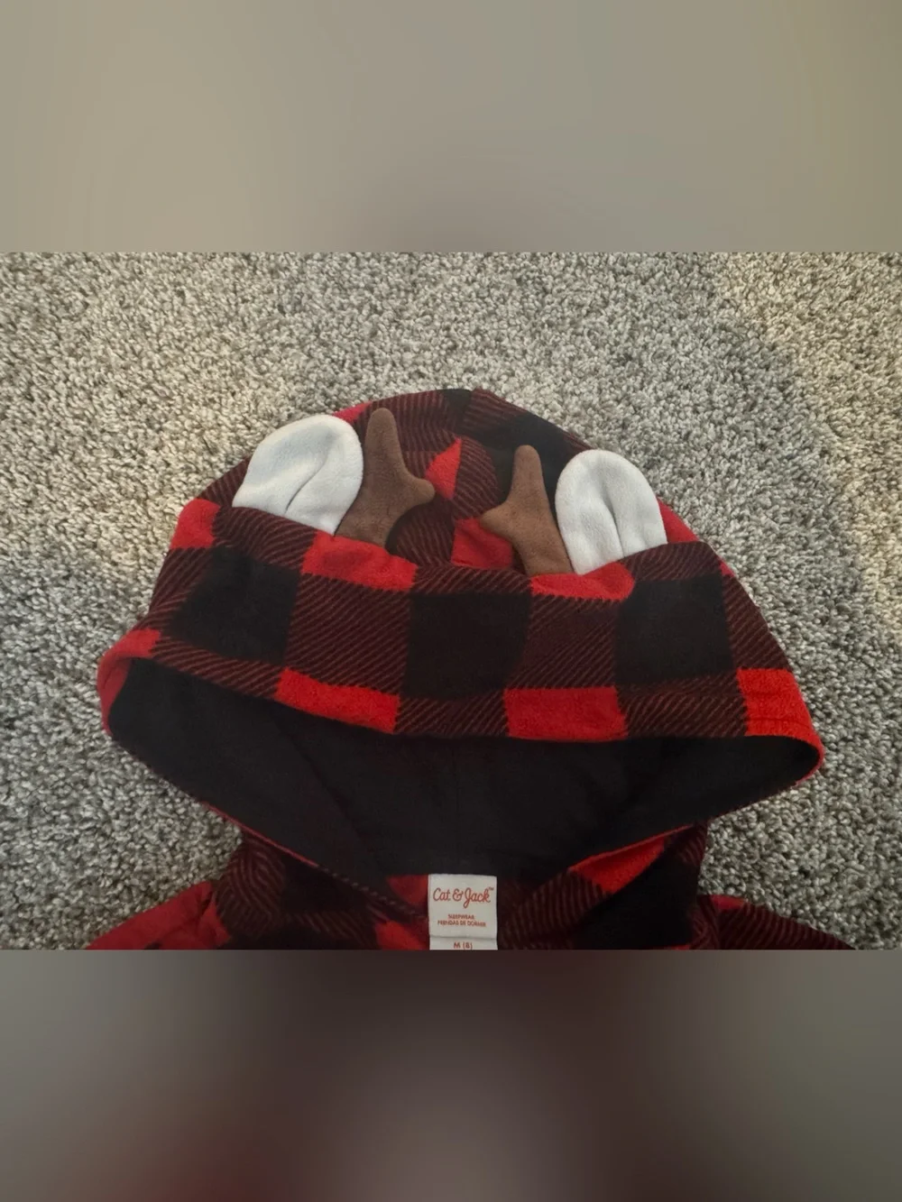 Cat & Jack Red and Black Buffalo Plaid reindeer onesie